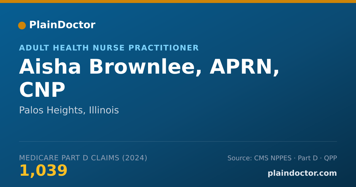 Shareable card for Aisha Brownlee, APRN, CNP - Adult Health Nurse Practitioner, Palos Heights, IL