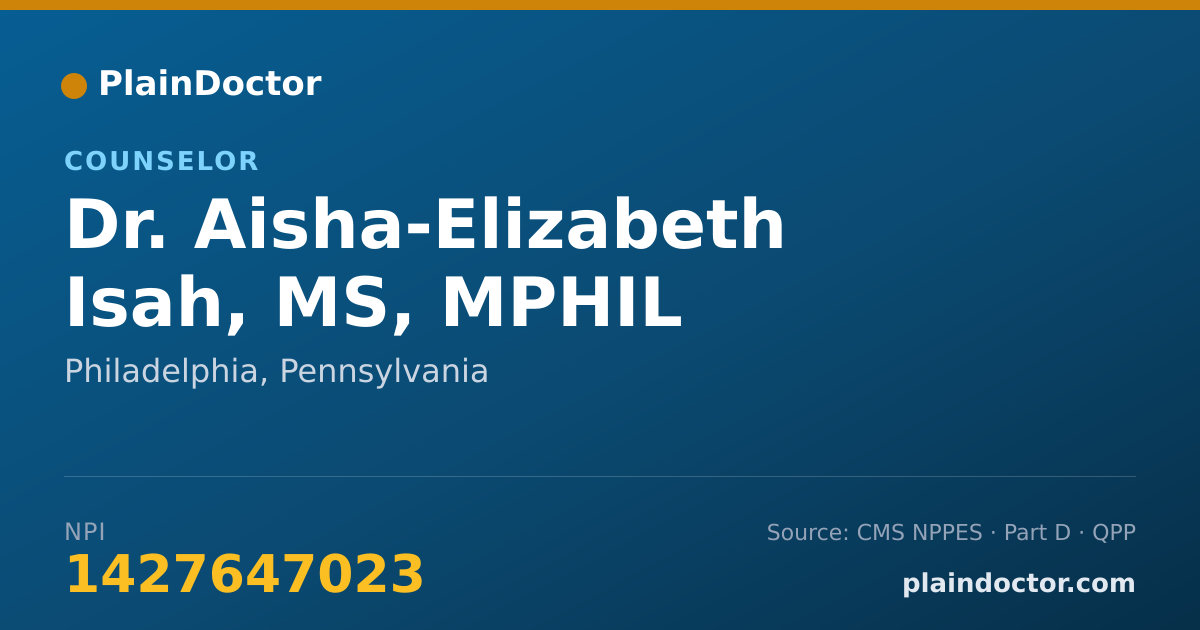 Shareable card for Aisha-Elizabeth Isah, MS, MPHIL - Counselor, Philadelphia, PA