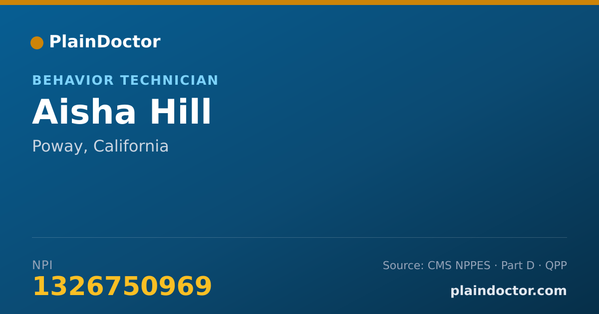Shareable card for Aisha Hill - Behavior Technician, Poway, CA