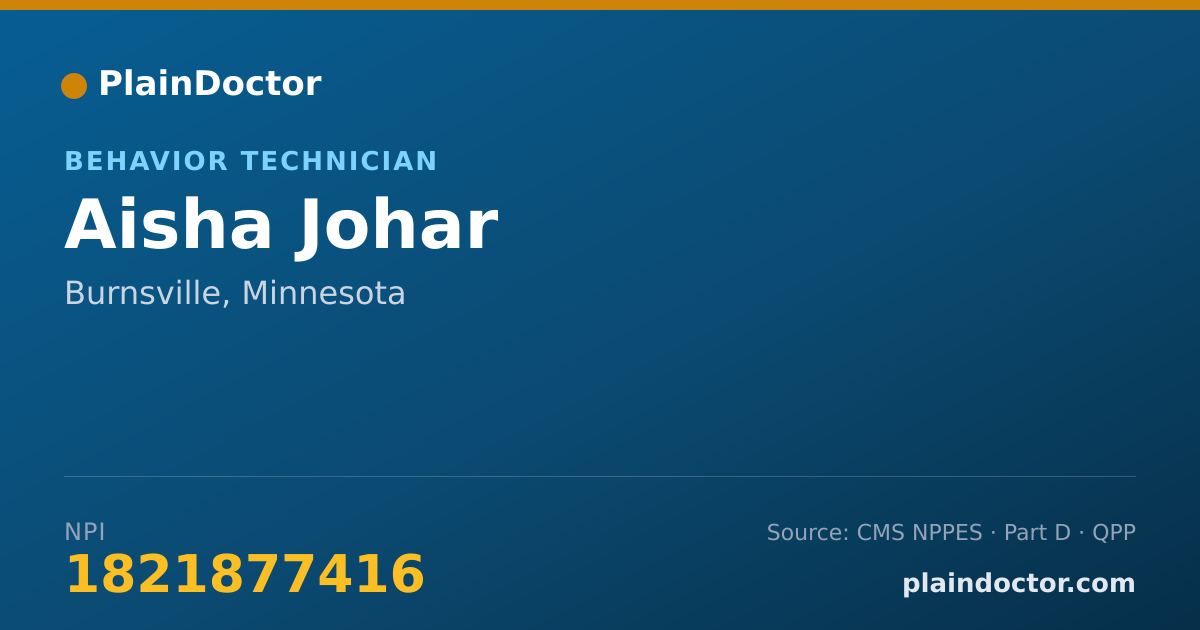 Shareable card for Aisha Johar - Behavior Technician, Burnsville, MN