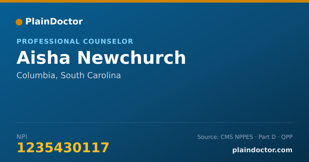 Shareable card for Aisha Newchurch - Professional Counselor, Columbia, SC