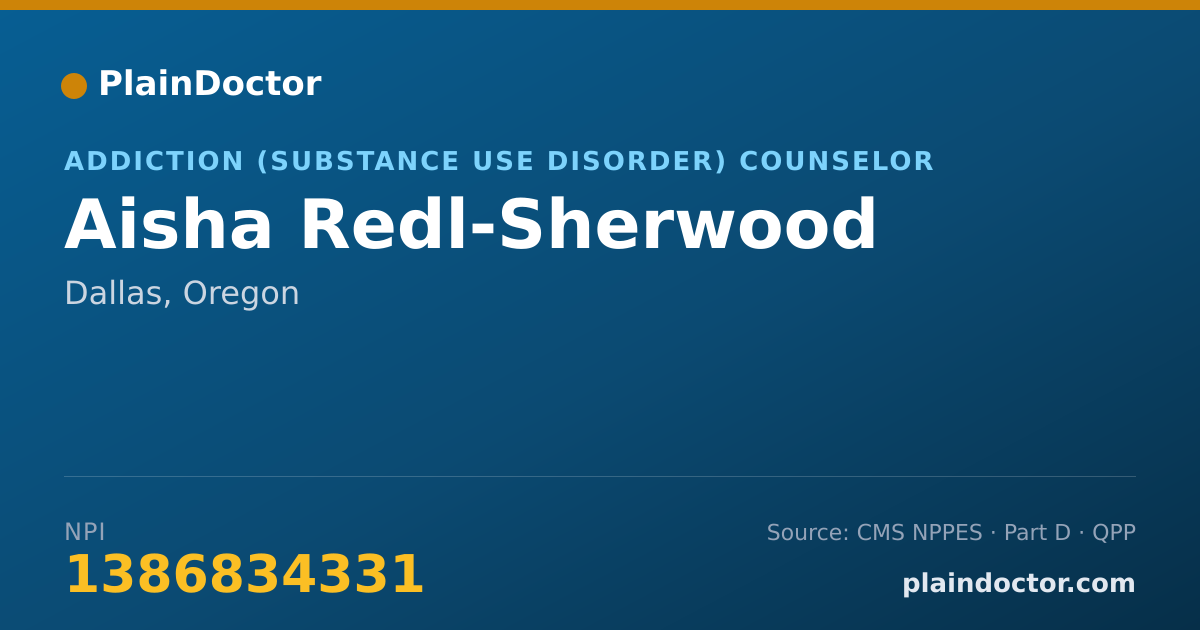 Shareable card for Aisha Redl-Sherwood - Addiction (Substance Use Disorder) Counselor, Dallas, OR