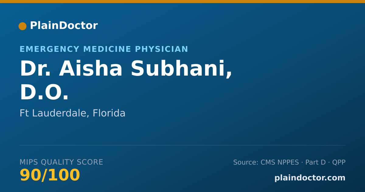 Shareable card for Aisha Subhani, D.O. - Emergency Medicine Physician, Ft Lauderdale, FL