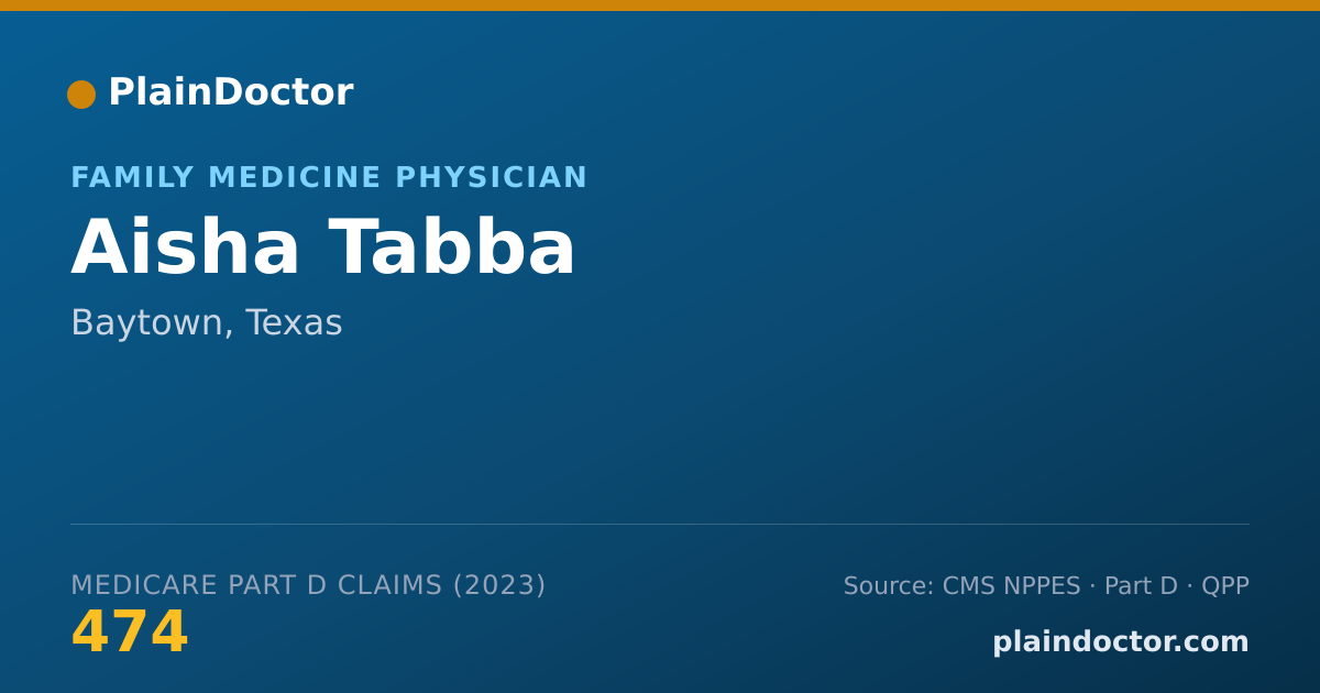 Shareable card for Aisha Tabba - Family Medicine Physician, Baytown, TX