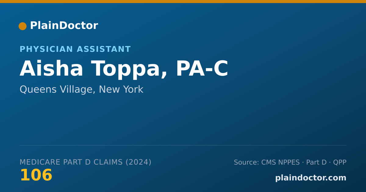 Shareable card for Aisha Toppa, PA-C - Physician Assistant, Queens Village, NY