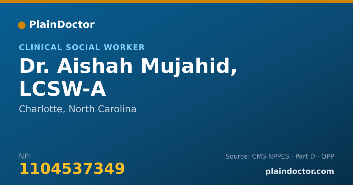 Shareable card for Aishah Mujahid, LCSW-A - Clinical Social Worker, Charlotte, NC