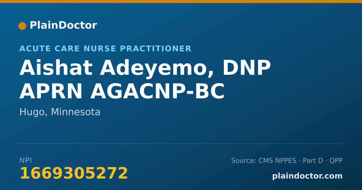 Shareable card for Aishat Adeyemo, DNP APRN AGACNP-BC - Acute Care Nurse Practitioner, Hugo, MN