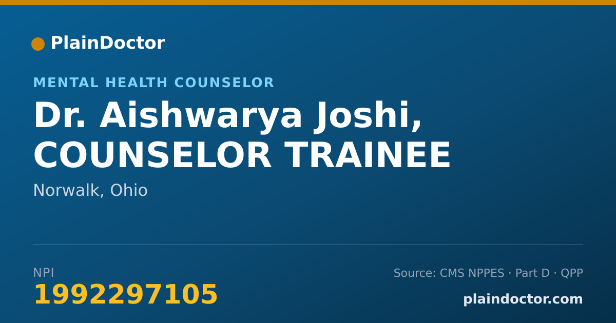Shareable card for Aishwarya Joshi, COUNSELOR TRAINEE - Mental Health Counselor, Norwalk, OH