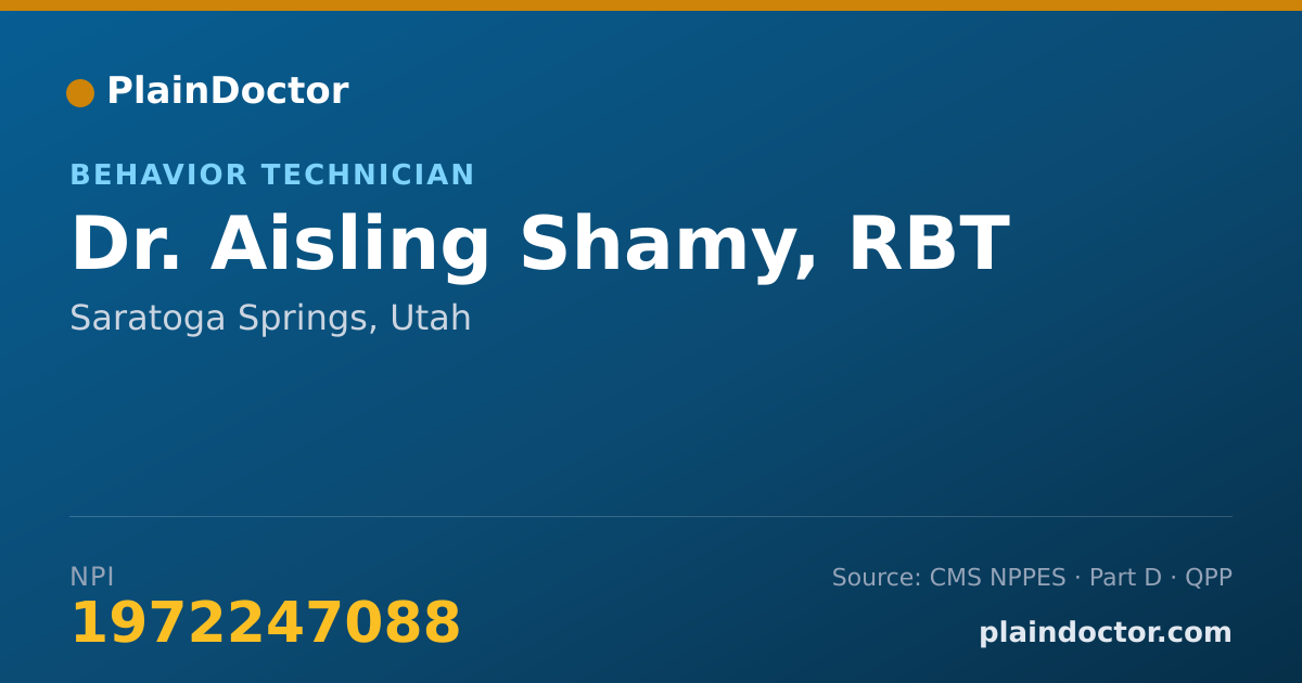 Shareable card for Aisling Shamy, RBT - Behavior Technician, Saratoga Springs, UT