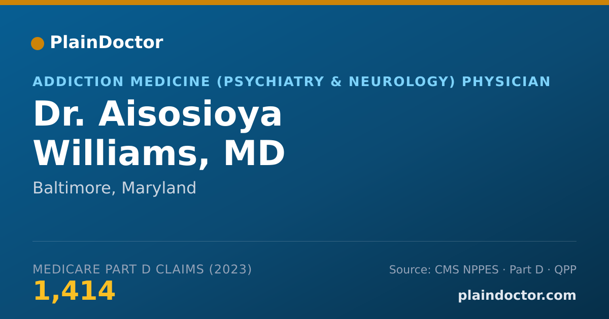 Shareable card for Aisosioya Williams, MD - Addiction Medicine (Psychiatry & Neurology) Physician, Baltimore, MD