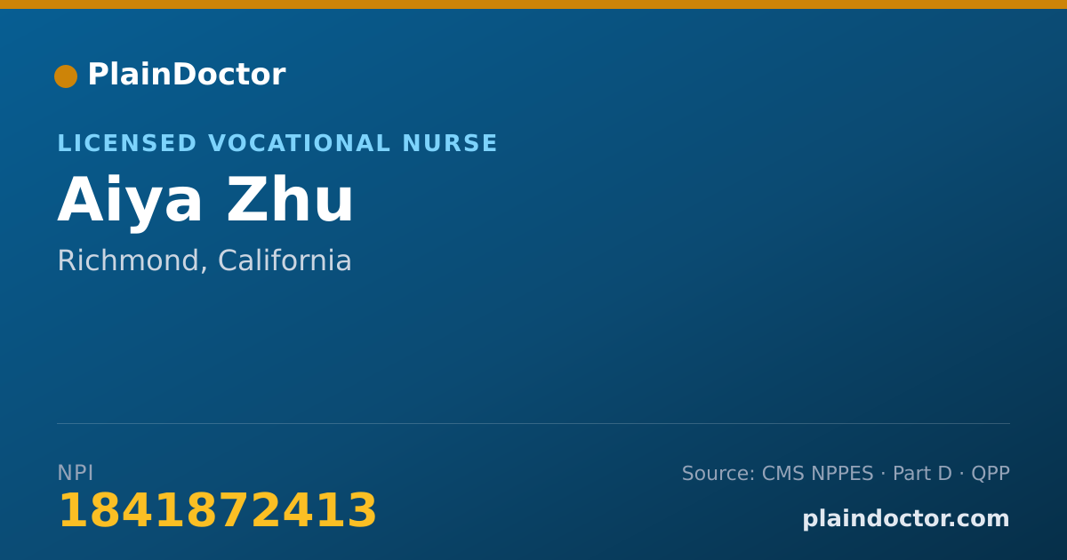 Shareable card for Aiya Zhu - Licensed Vocational Nurse, Richmond, CA