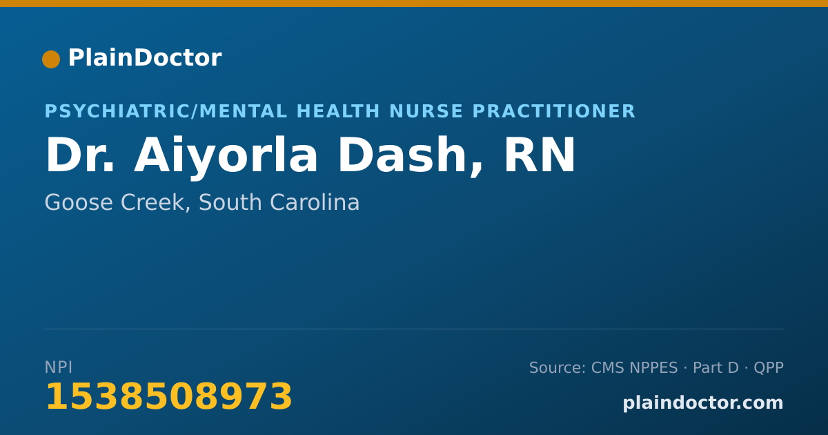 Shareable card for Aiyorla Dash, RN - Psychiatric/Mental Health Nurse Practitioner, Goose Creek, SC