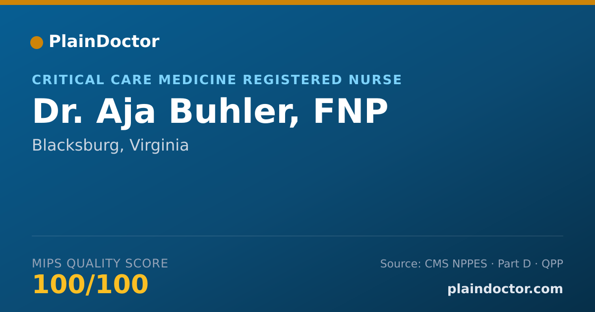 Shareable card for Aja Buhler, FNP - Critical Care Medicine Registered Nurse, Blacksburg, VA