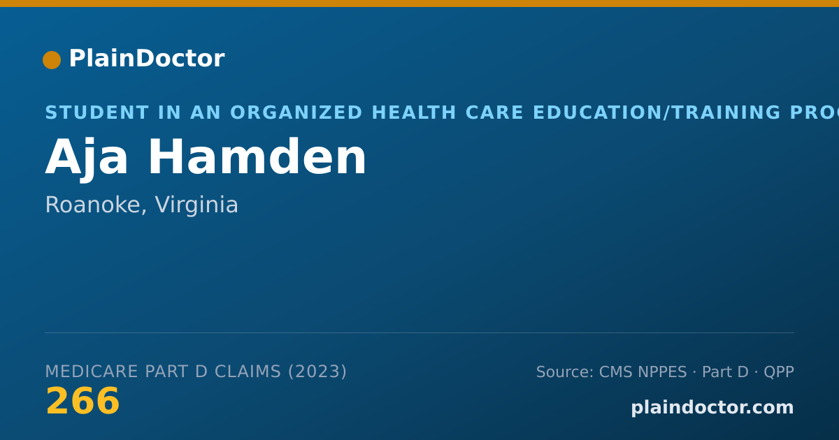 Shareable card for Aja Hamden - Student in an Organized Health Care Education/Training Program, Roanoke, VA