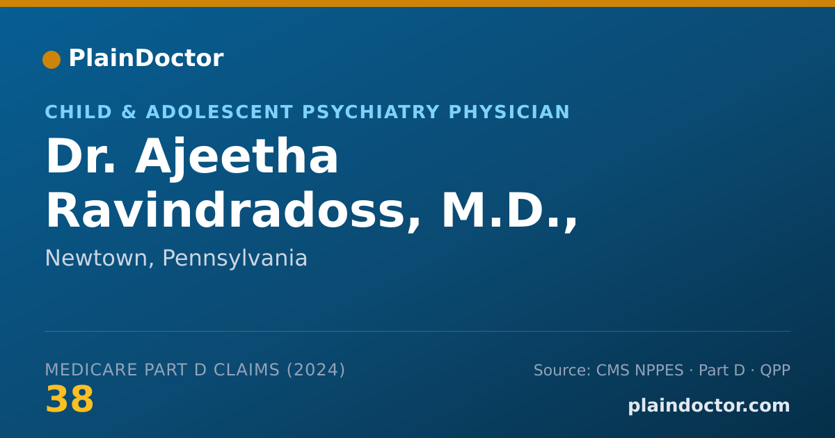 Shareable card for Ajeetha Ravindradoss, M.D.,   M.B.A. - Child & Adolescent Psychiatry Physician, Newtown, PA
