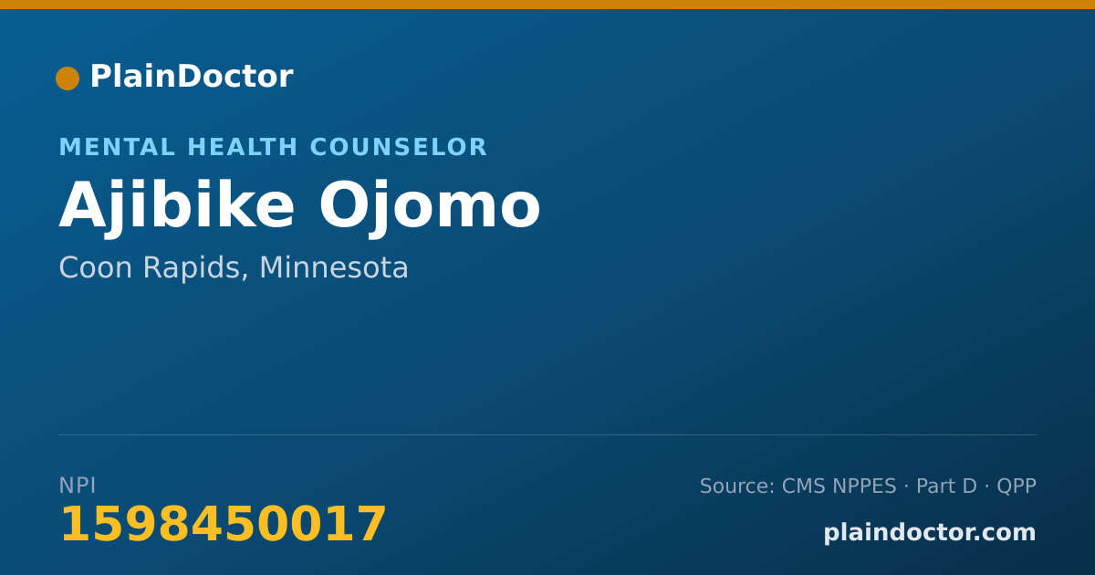 Shareable card for Ajibike Ojomo - Mental Health Counselor, Coon Rapids, MN