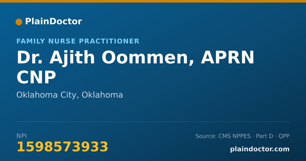Shareable card for Ajith Oommen, APRN CNP - Family Nurse Practitioner, Oklahoma City, OK
