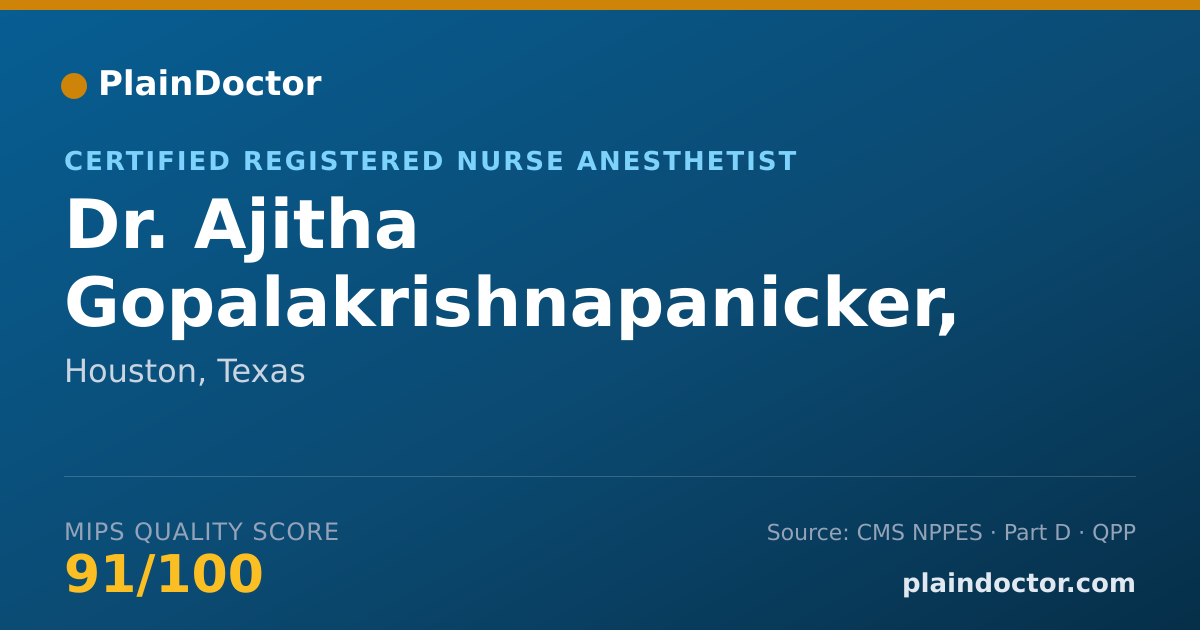 Shareable card for Ajitha Gopalakrishnapanicker, CRNA - Certified Registered Nurse Anesthetist, Houston, TX