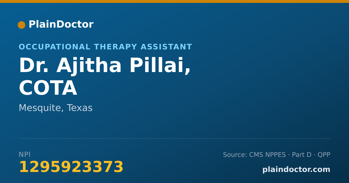 Shareable card for Ajitha Pillai, COTA - Occupational Therapy Assistant, Mesquite, TX