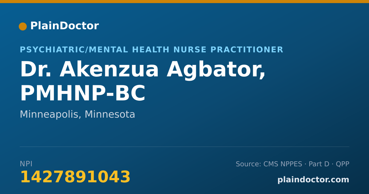 Shareable card for Akenzua Agbator, PMHNP-BC - Psychiatric/Mental Health Nurse Practitioner, Minneapolis, MN