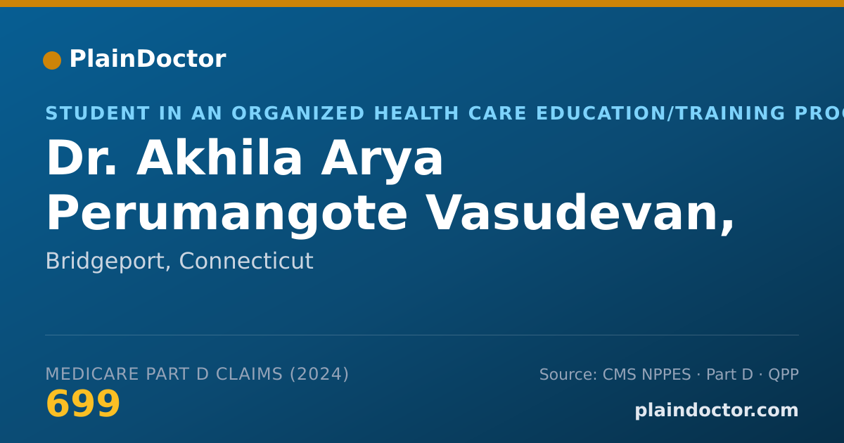 Shareable card for Akhila Arya Perumangote Vasudevan, MD - Student in an Organized Health Care Education/Training Program, Bridgeport, CT