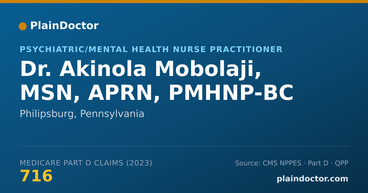 Shareable card for Akinola Mobolaji, MSN, APRN, PMHNP-BC - Psychiatric/Mental Health Nurse Practitioner, Philipsburg, PA
