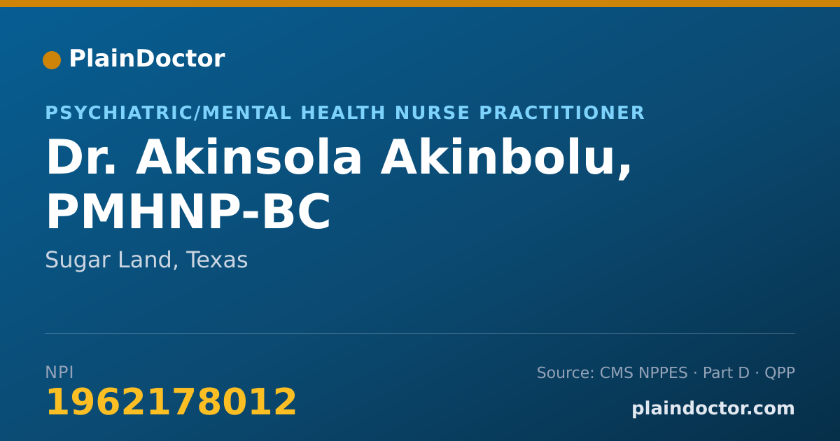 Shareable card for Akinsola Akinbolu, PMHNP-BC - Psychiatric/Mental Health Nurse Practitioner, Sugar Land, TX