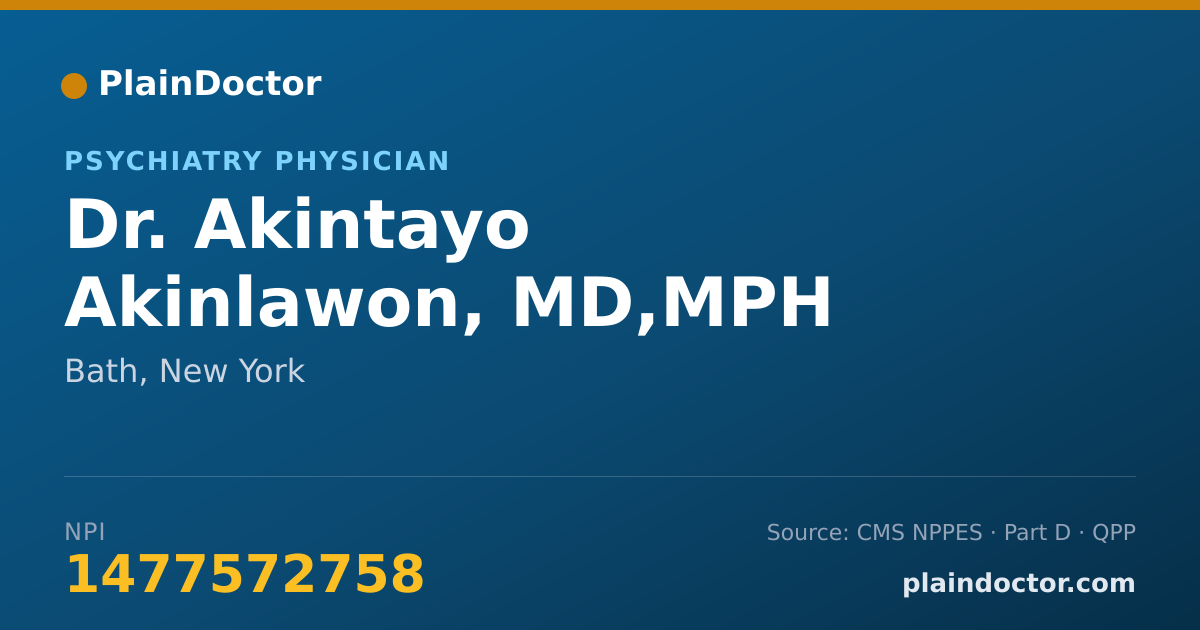 Shareable card for Akintayo Akinlawon, MD,MPH - Psychiatry Physician, Bath, NY