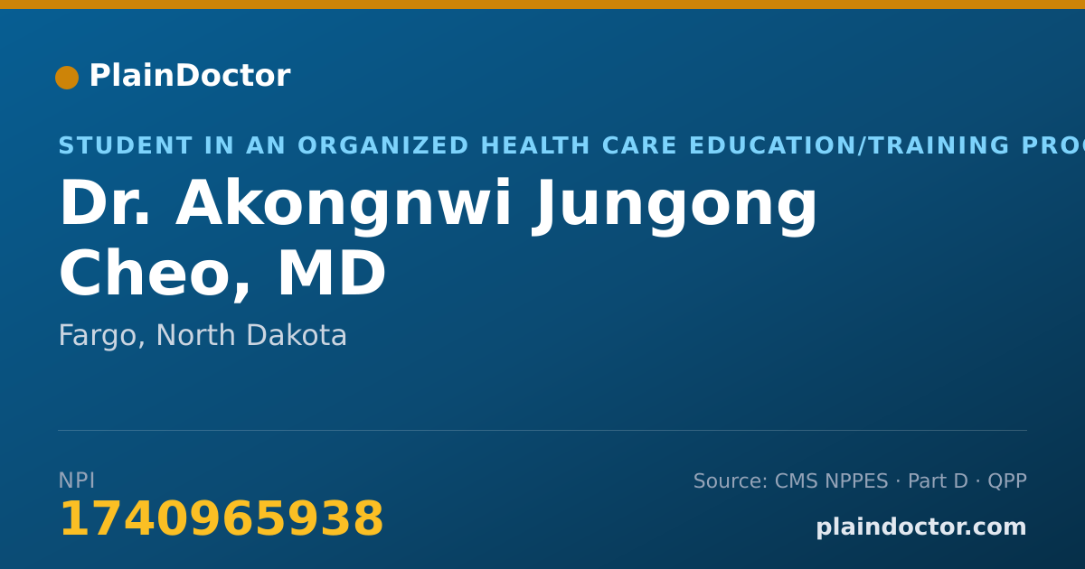 Shareable card for Akongnwi Jungong Cheo, MD - Student in an Organized Health Care Education/Training Program, Fargo, ND