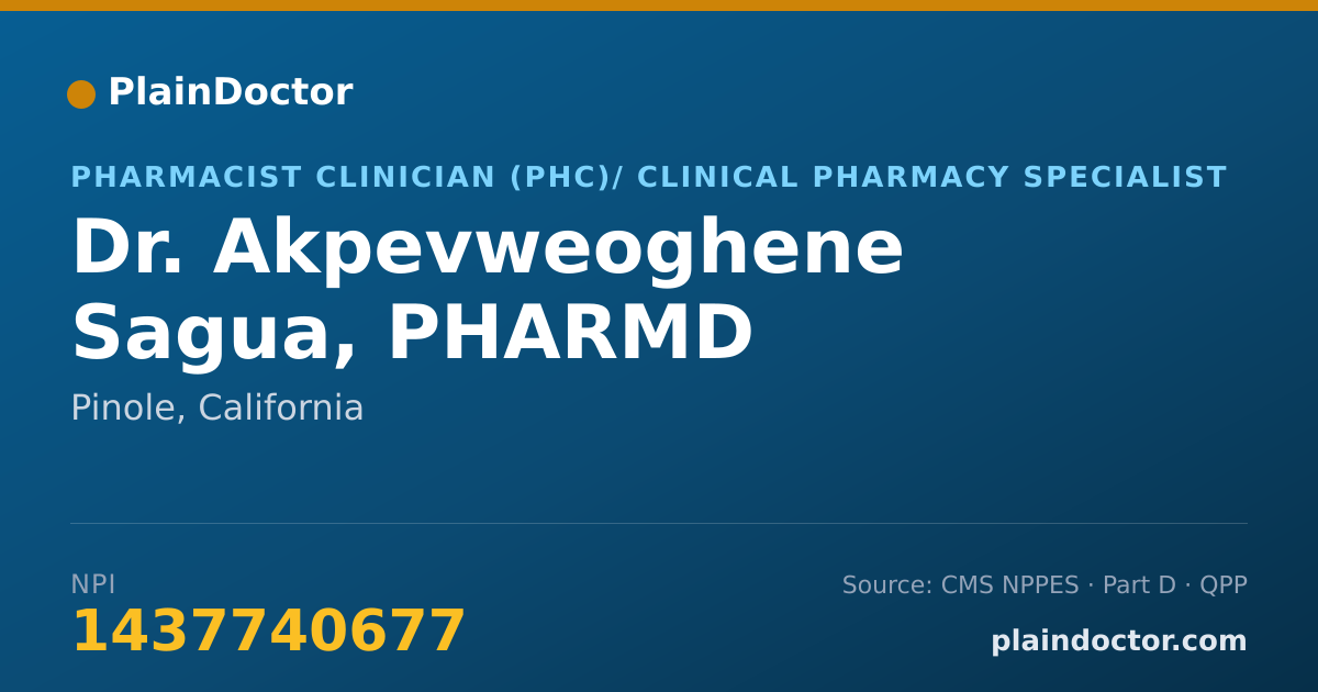 Shareable card for Akpevweoghene Sagua, PHARMD - Pharmacist Clinician (PhC)/ Clinical Pharmacy Specialist, Pinole, CA