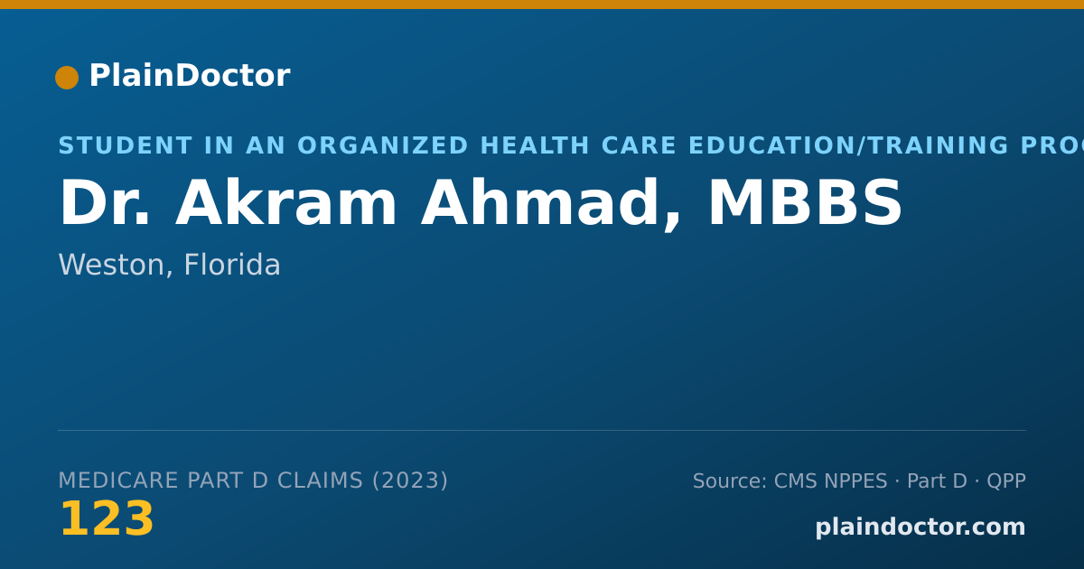 Shareable card for Akram Ahmad, MBBS - Student in an Organized Health Care Education/Training Program, Weston, FL