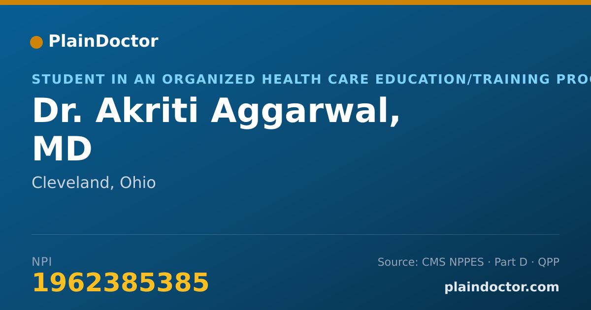 Shareable card for Akriti Aggarwal, MD - Student in an Organized Health Care Education/Training Program, Cleveland, OH