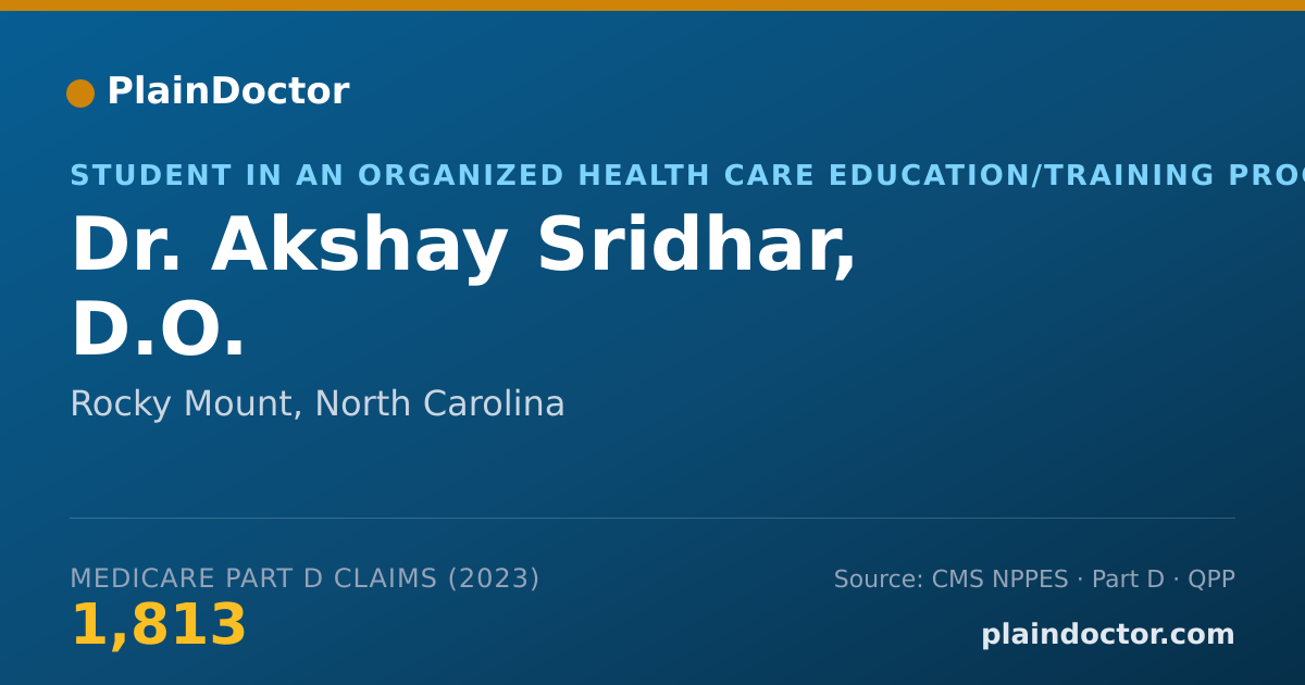 Shareable card for Akshay Sridhar, D.O. - Student in an Organized Health Care Education/Training Program, Rocky Mount, NC