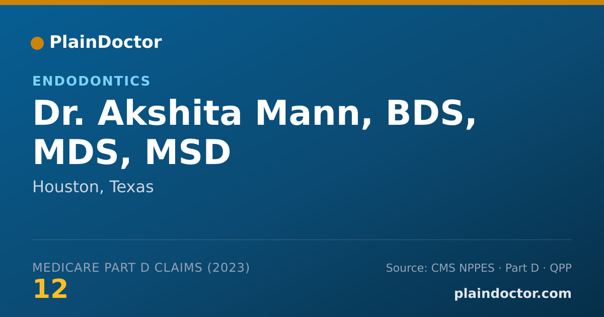 Shareable card for Akshita Mann, BDS, MDS, MSD - Endodontics, Houston, TX