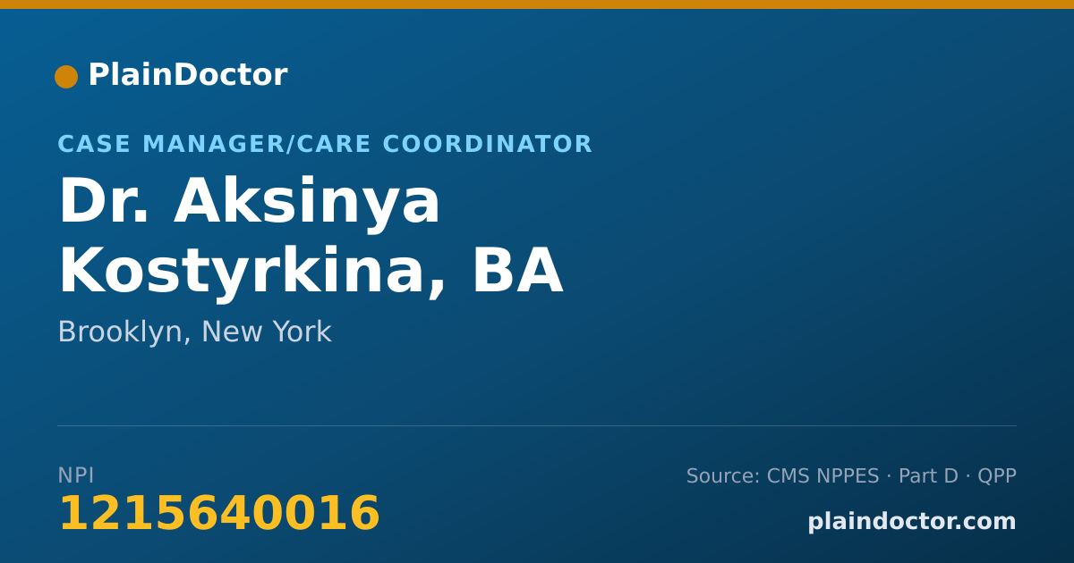 Shareable card for Aksinya Kostyrkina, BA - Case Manager/Care Coordinator, Brooklyn, NY