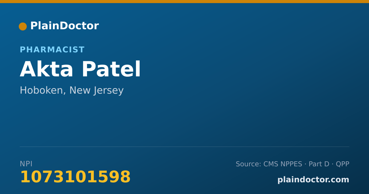 Shareable card for Akta Patel - Pharmacist, Hoboken, NJ
