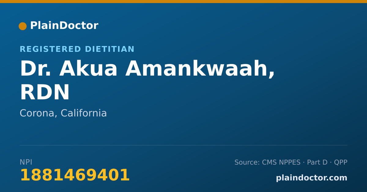 Shareable card for Akua Amankwaah, RDN - Registered Dietitian, Corona, CA