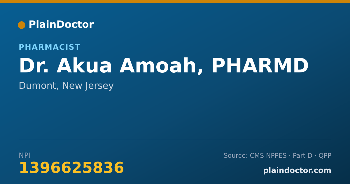 Shareable card for Akua Amoah, PHARMD - Pharmacist, Dumont, NJ