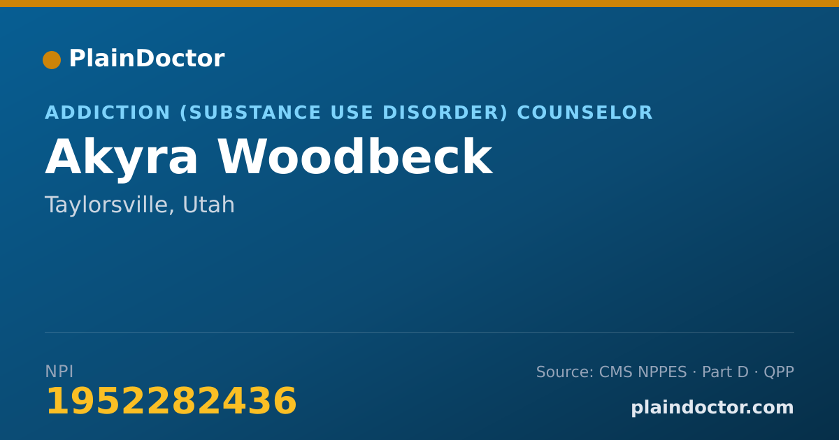 Shareable card for Akyra Woodbeck - Addiction (Substance Use Disorder) Counselor, Taylorsville, UT