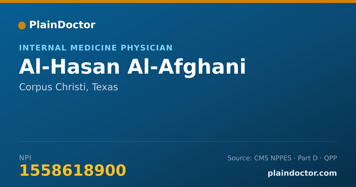 Shareable card for Al-Hasan Al-Afghani - Internal Medicine Physician, Corpus Christi, TX
