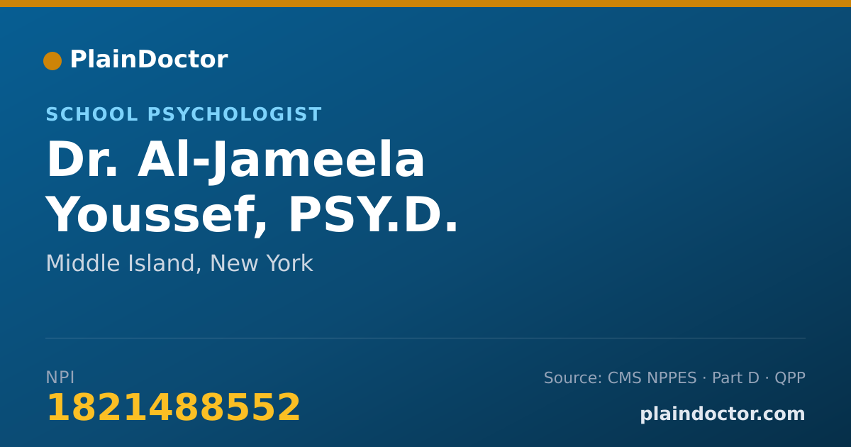 Shareable card for Al-Jameela Youssef, PSY.D. - School Psychologist, Middle Island, NY