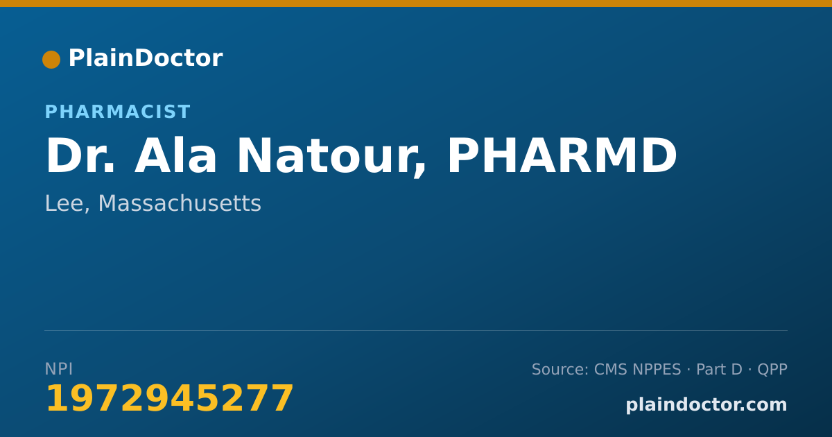Shareable card for Ala Natour, PHARMD - Pharmacist, Lee, MA