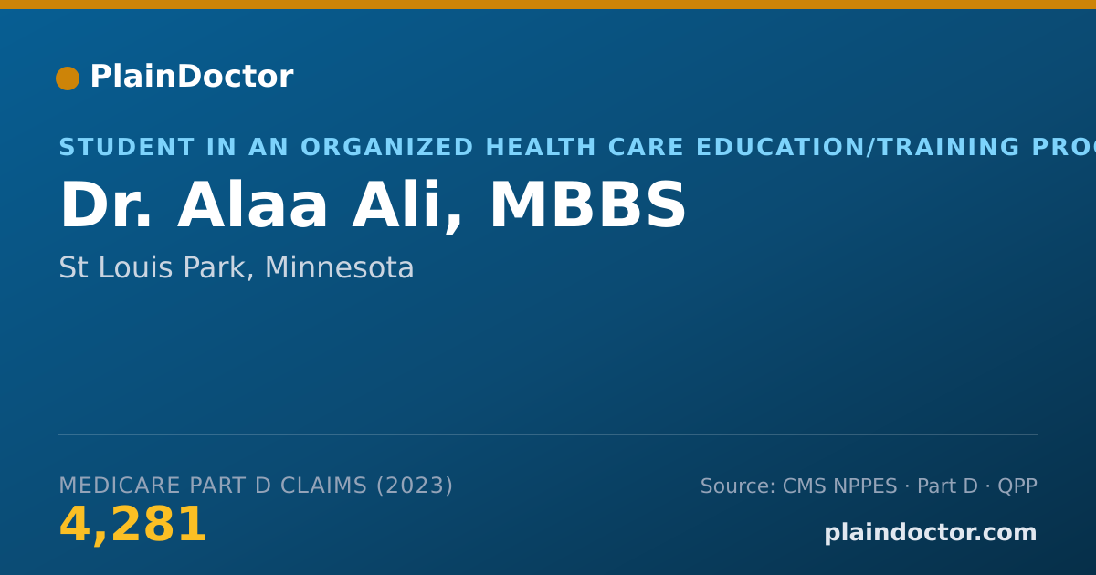 Shareable card for Alaa Ali, MBBS - Student in an Organized Health Care Education/Training Program, St Louis Park, MN