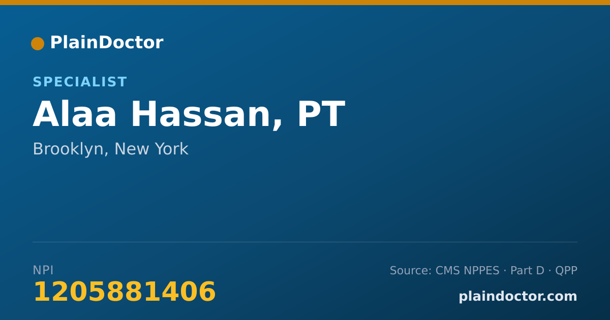 Shareable card for Alaa Hassan, PT - Specialist, Brooklyn, NY
