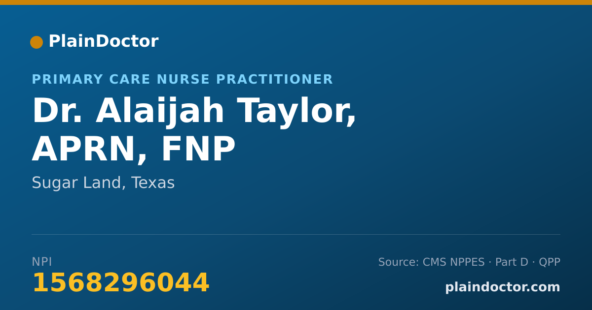 Shareable card for Alaijah Taylor, APRN, FNP - Primary Care Nurse Practitioner, Sugar Land, TX