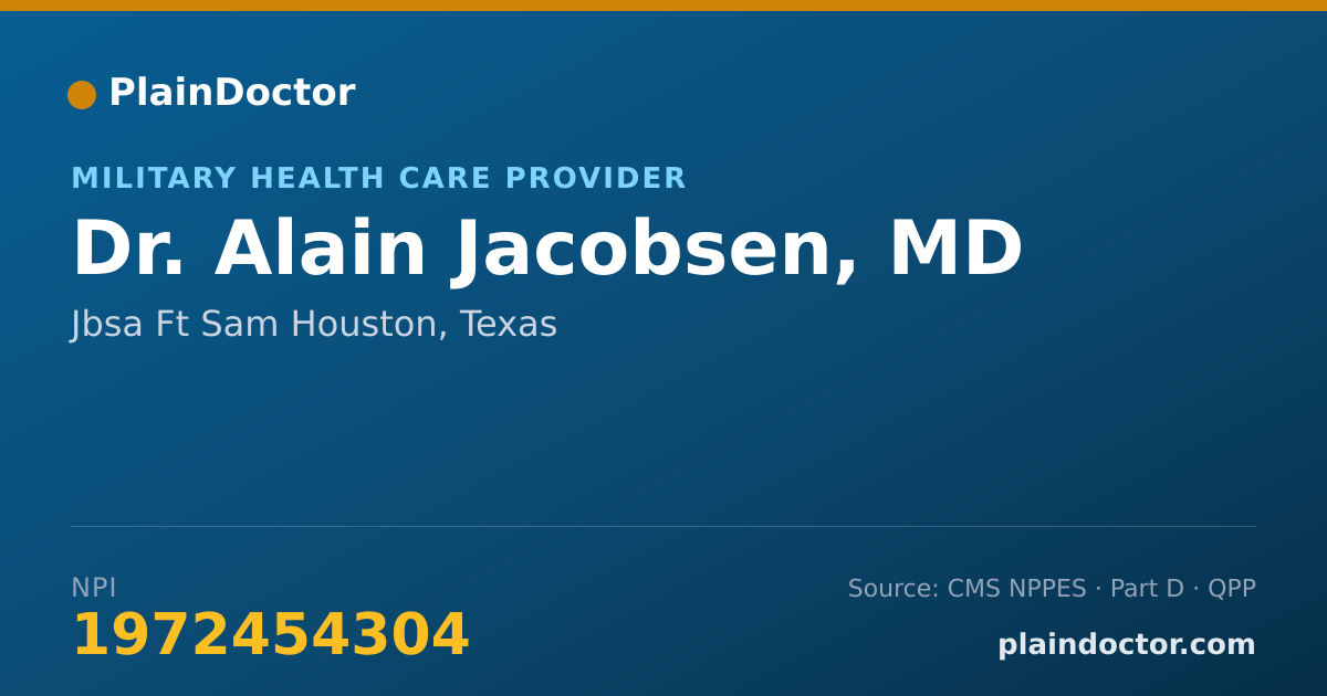 Shareable card for Alain Jacobsen, MD - Military Health Care Provider, Jbsa Ft Sam Houston, TX