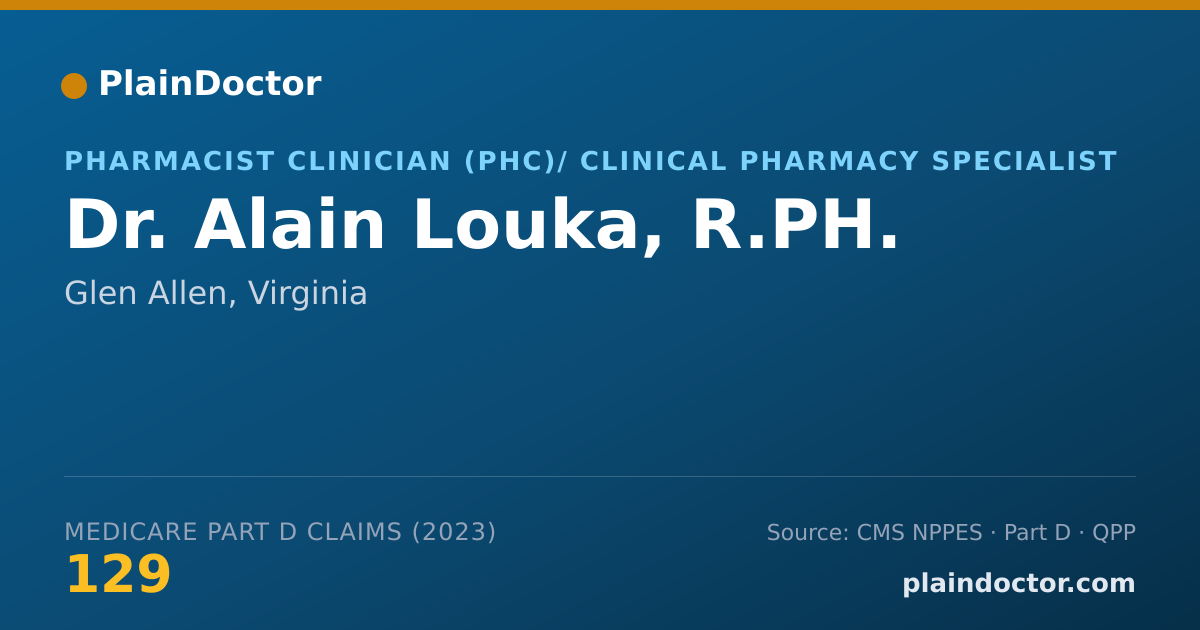 Shareable card for Alain Louka, R.PH. - Pharmacist Clinician (PhC)/ Clinical Pharmacy Specialist, Glen Allen, VA