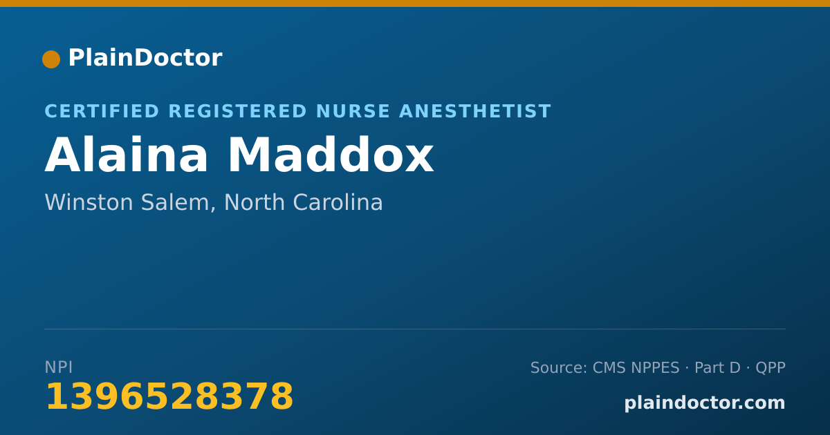 Shareable card for Alaina Maddox - Certified Registered Nurse Anesthetist, Winston Salem, NC