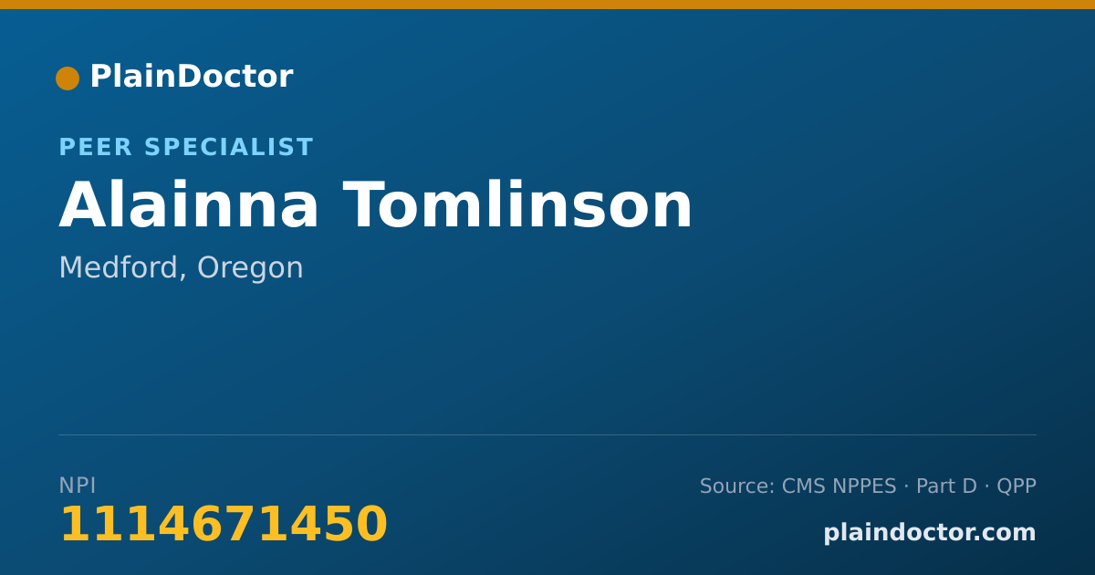 Shareable card for Alainna Tomlinson - Peer Specialist, Medford, OR