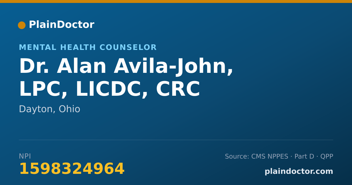 Shareable card for Alan Avila-John, LPC, LICDC, CRC - Mental Health Counselor, Dayton, OH